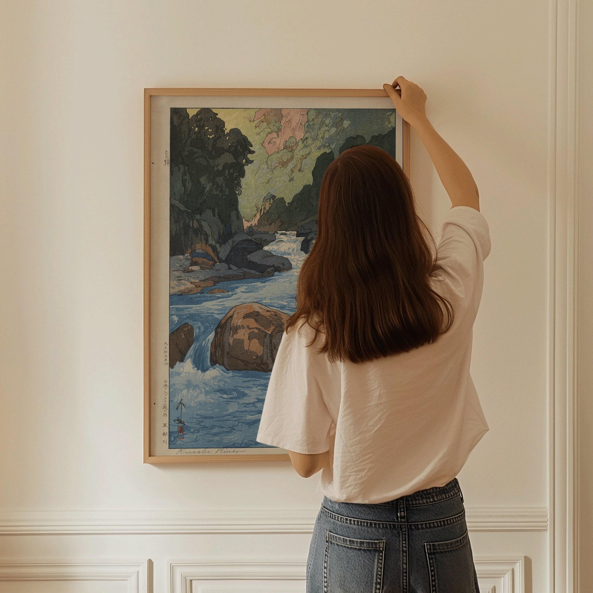 Estampe giclée de la rivière Kurobe par Hiroshi Yoshida : estampe japonaise ancienne sur bois.