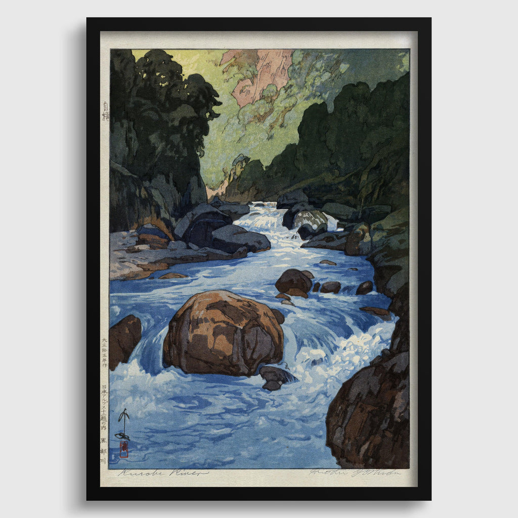 Estampe giclée de la rivière Kurobe par Hiroshi Yoshida : estampe japonaise ancienne sur bois.