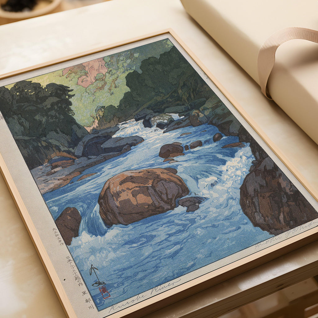 Estampe giclée de la rivière Kurobe par Hiroshi Yoshida : estampe japonaise ancienne sur bois.