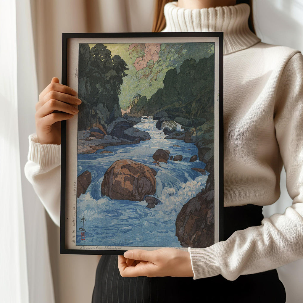 Estampe giclée de la rivière Kurobe par Hiroshi Yoshida : estampe japonaise ancienne sur bois.