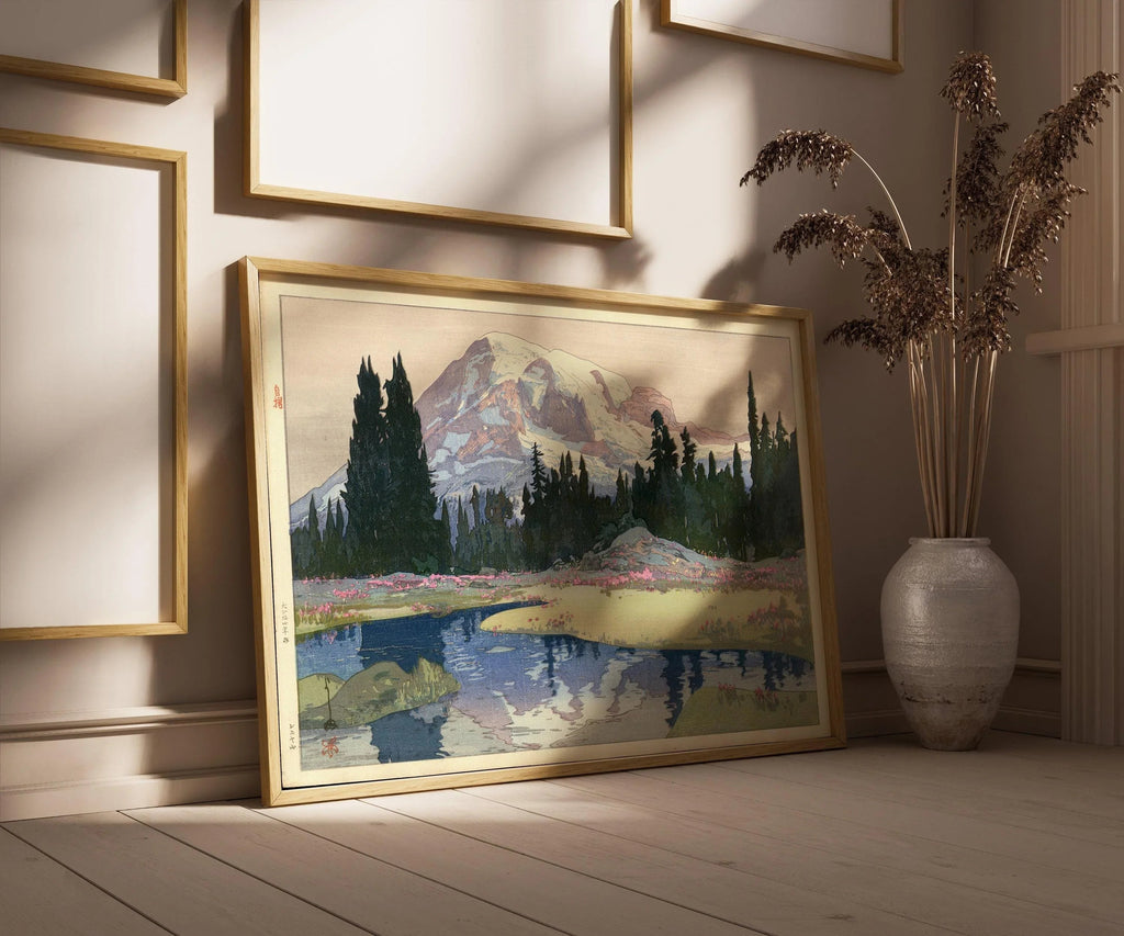 Estampe du Mont Rainier par Hiroshi Yoshida : Art ancien japonais sur bois