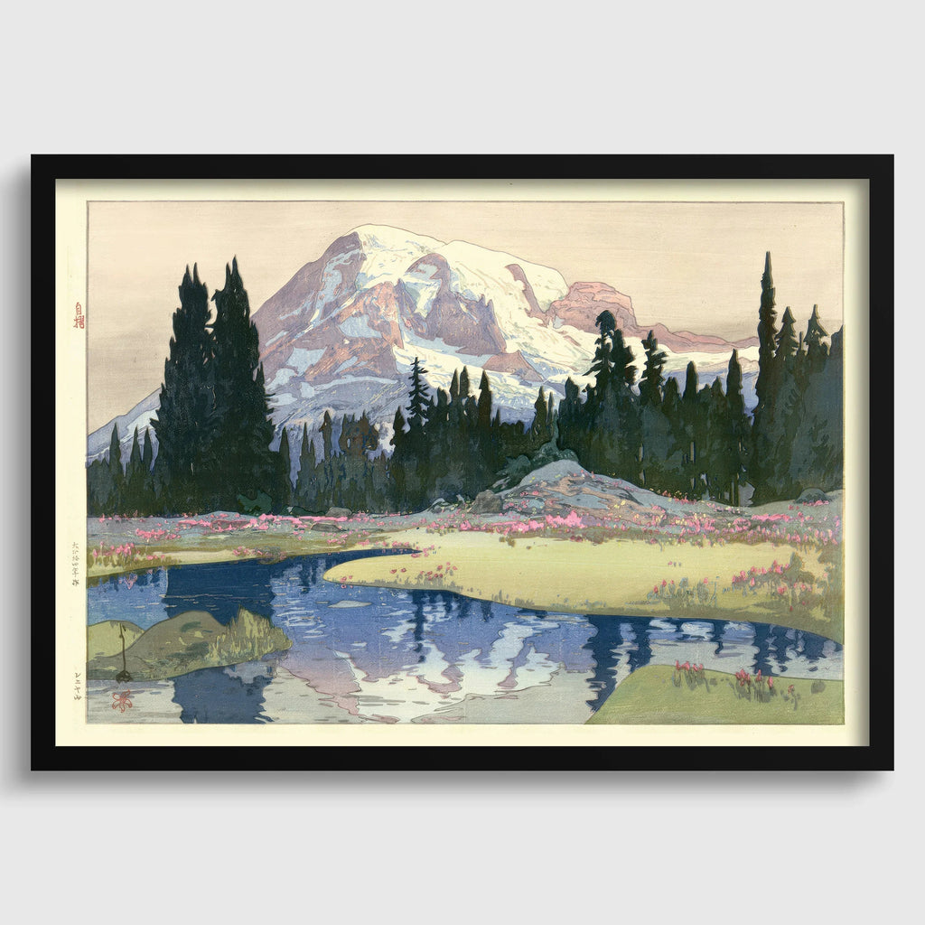 Estampe du Mont Rainier par Hiroshi Yoshida : Art ancien japonais sur bois