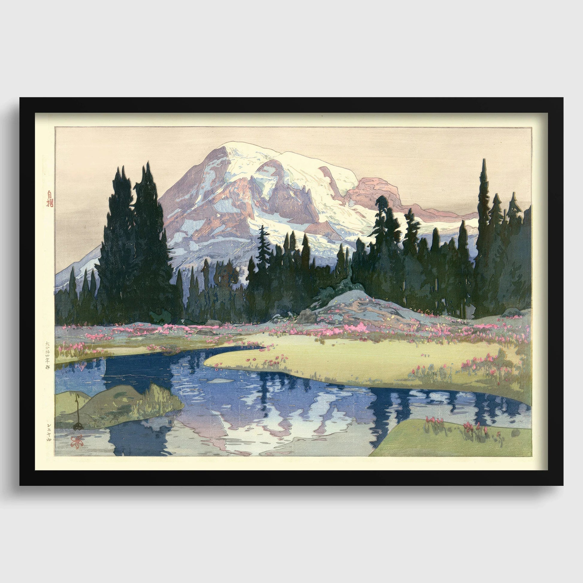 Estampe du Mont Rainier par Hiroshi Yoshida : Art ancien japonais sur bois