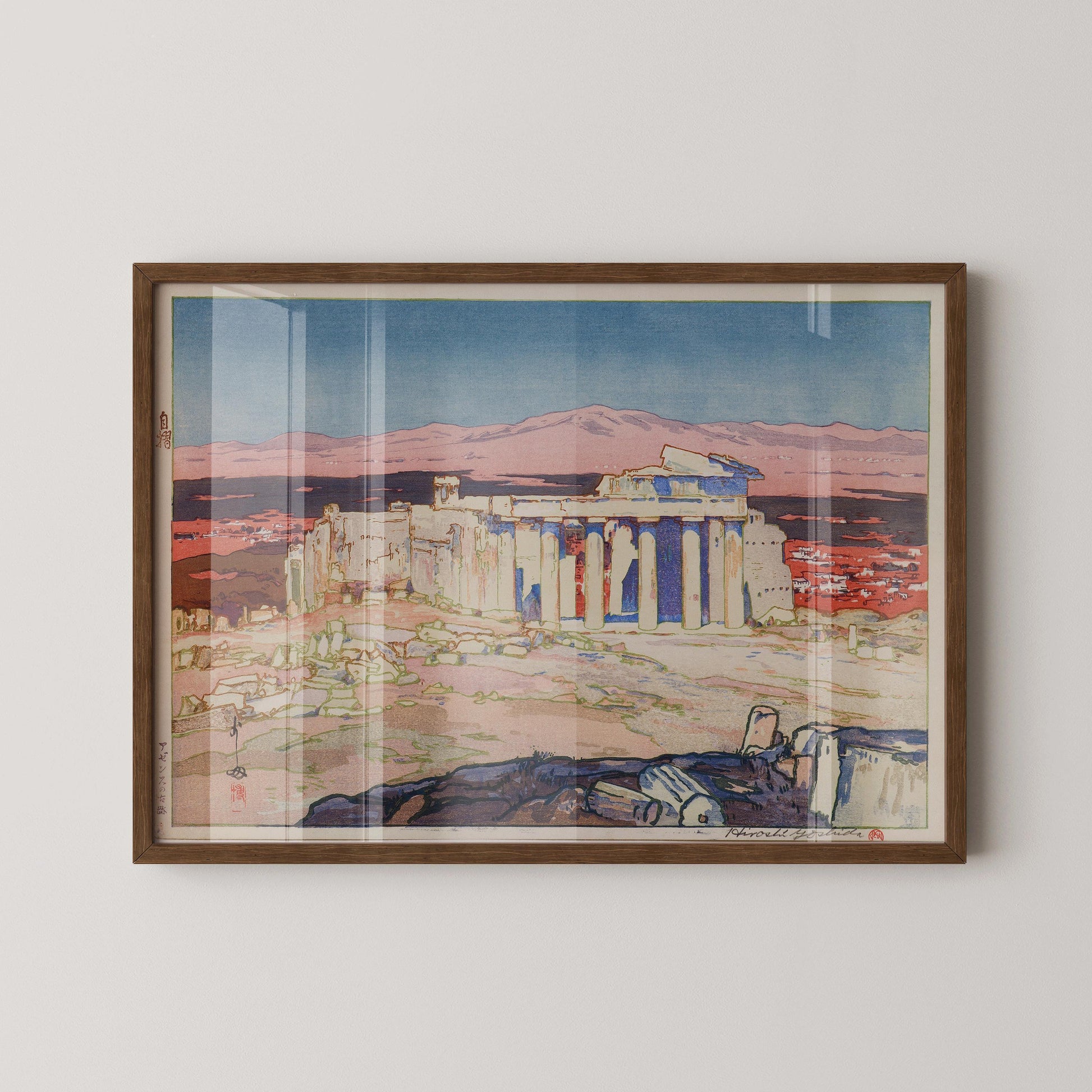 Estampe d'Hiroshi Yoshida : Ruines de l'Athènes antique, estampe japonaise sur bois