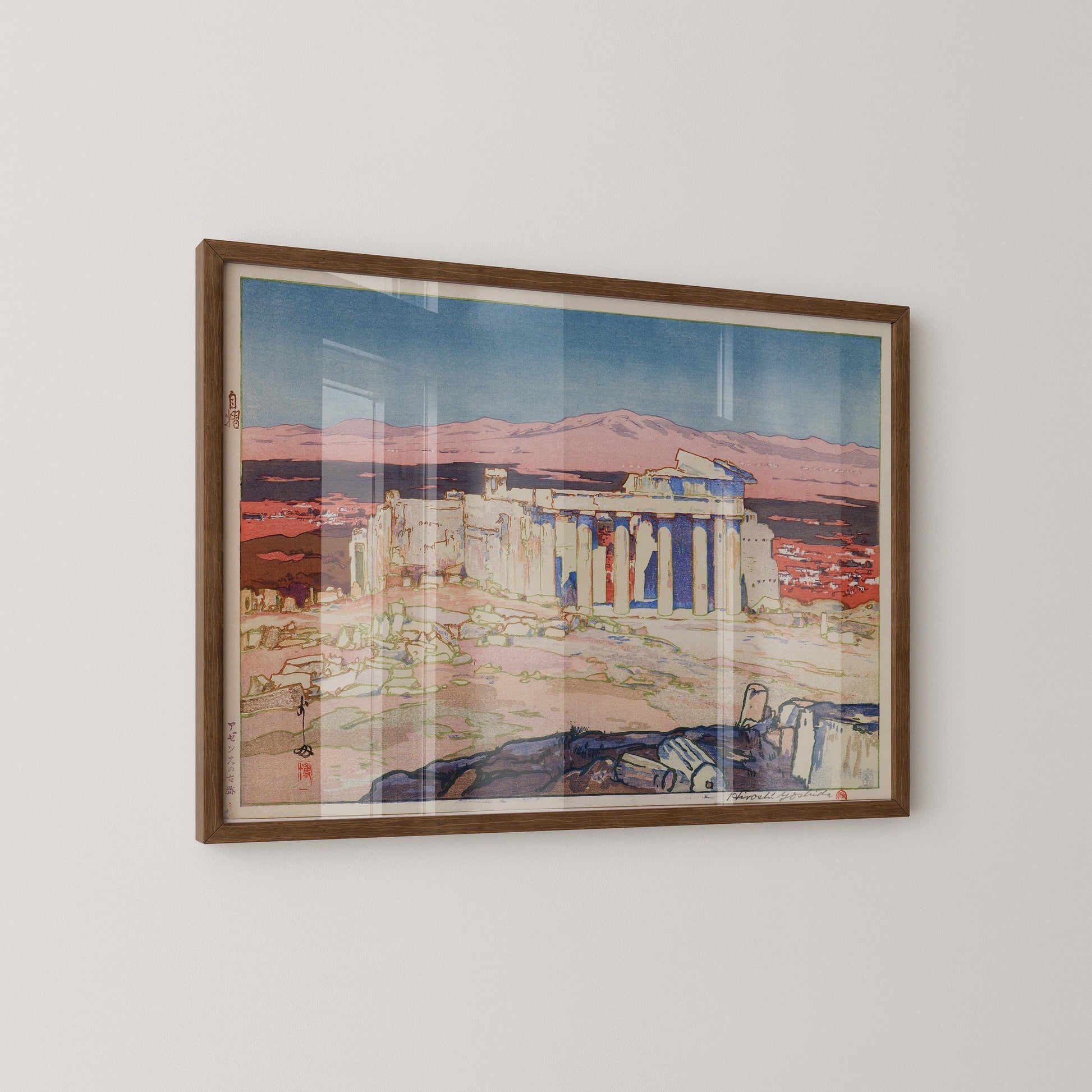 Estampe d'Hiroshi Yoshida : Ruines de l'Athènes antique, estampe japonaise sur bois