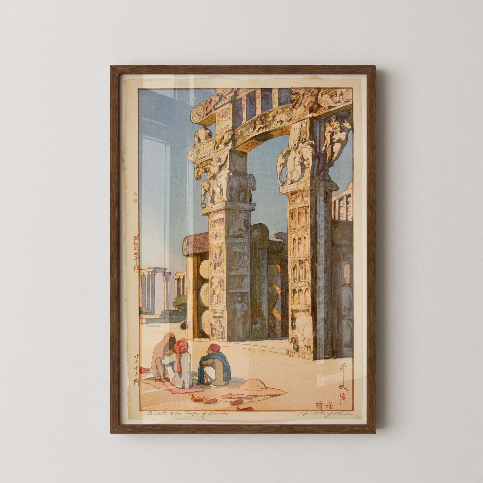 Estampe d'Hiroshi Yoshida : Art japonais sur bois - Porte du stupa de Sanchi