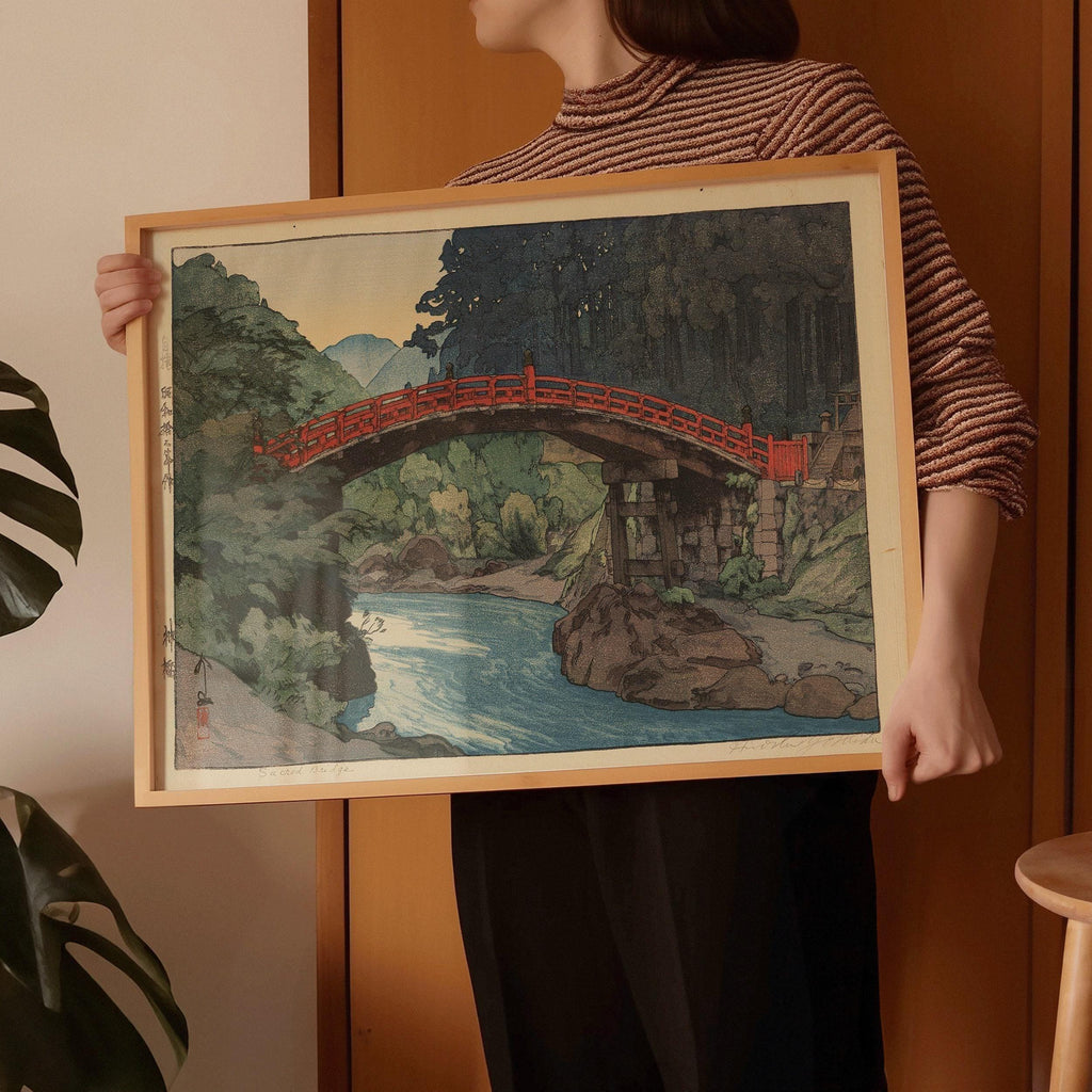 Estampe du Pont Sacré d'Hiroshi Yoshida : Art ancien sur bois japonais