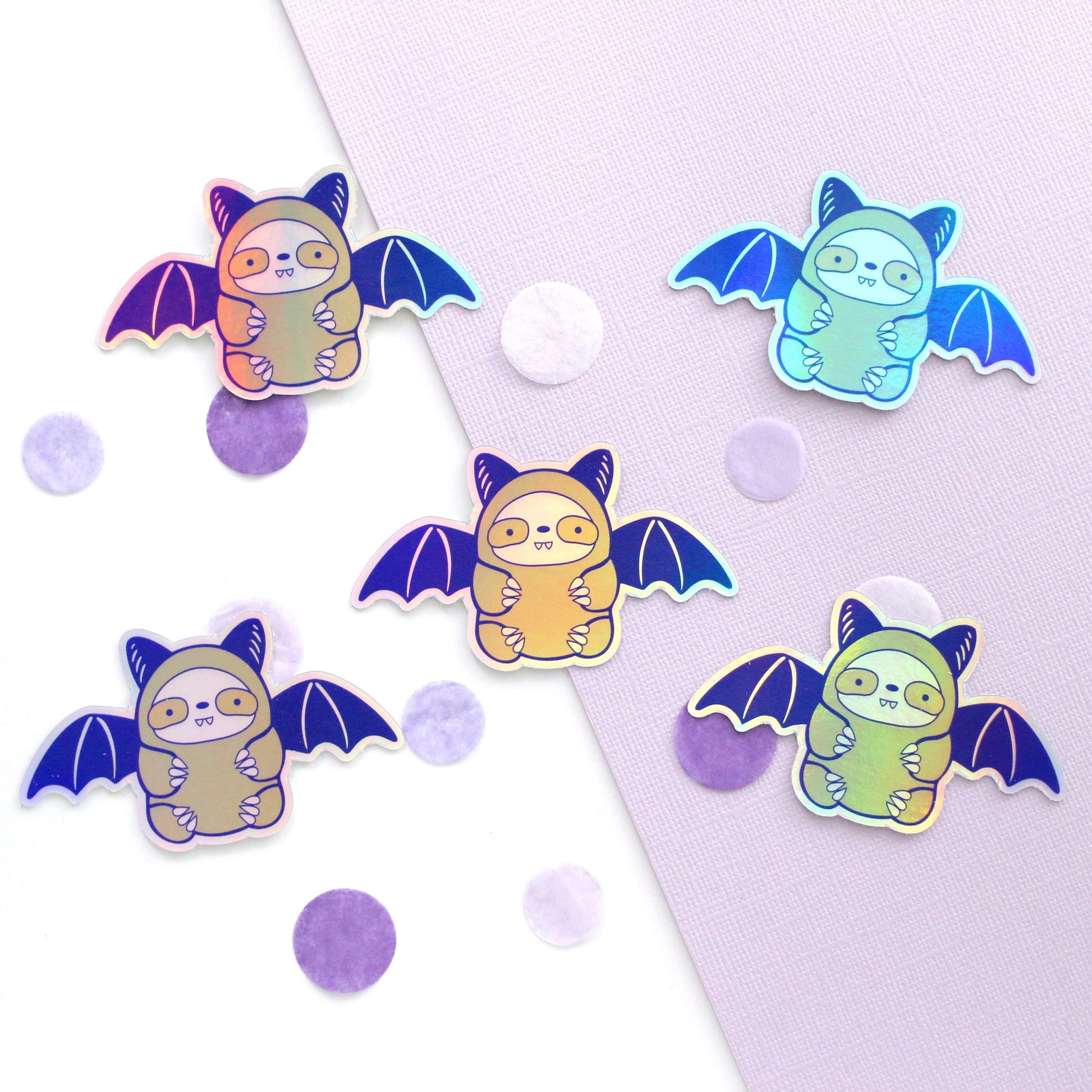 Holographic Bat Sloth Vinyl Sticker - Halloween Bat Decal