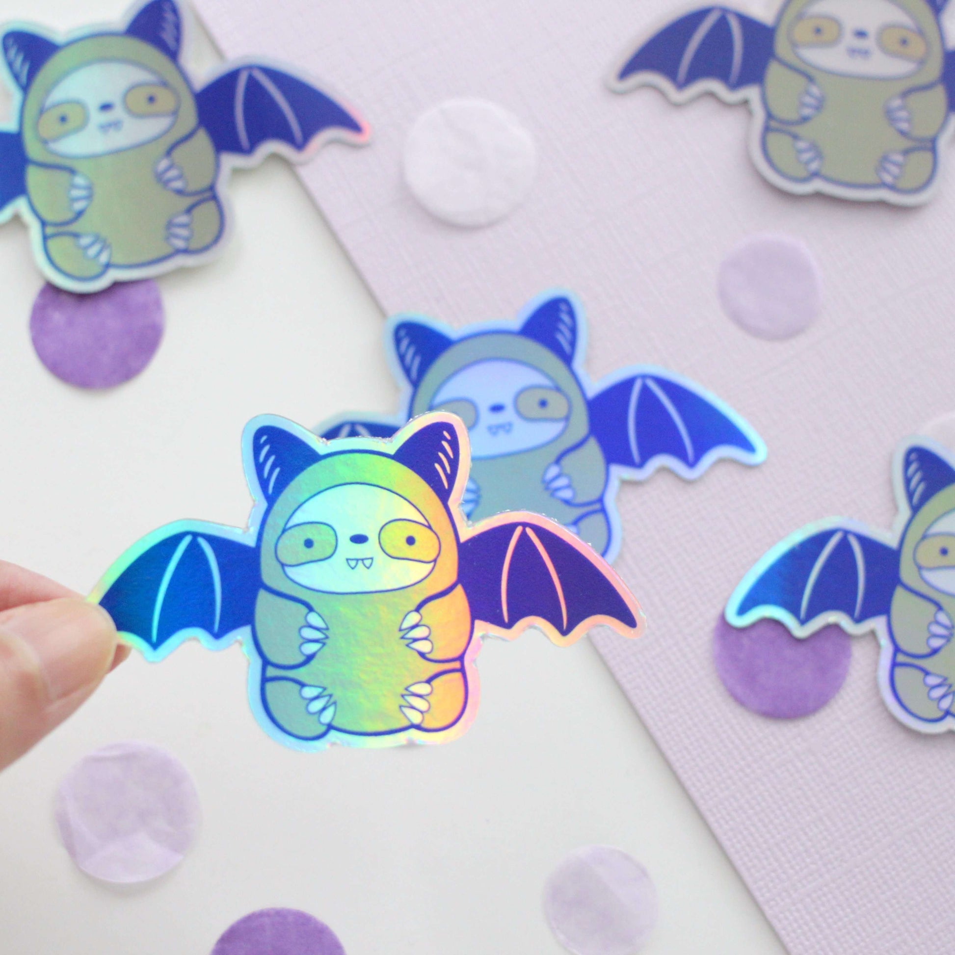 Holographic Bat Sloth Vinyl Sticker - Halloween Bat Decal