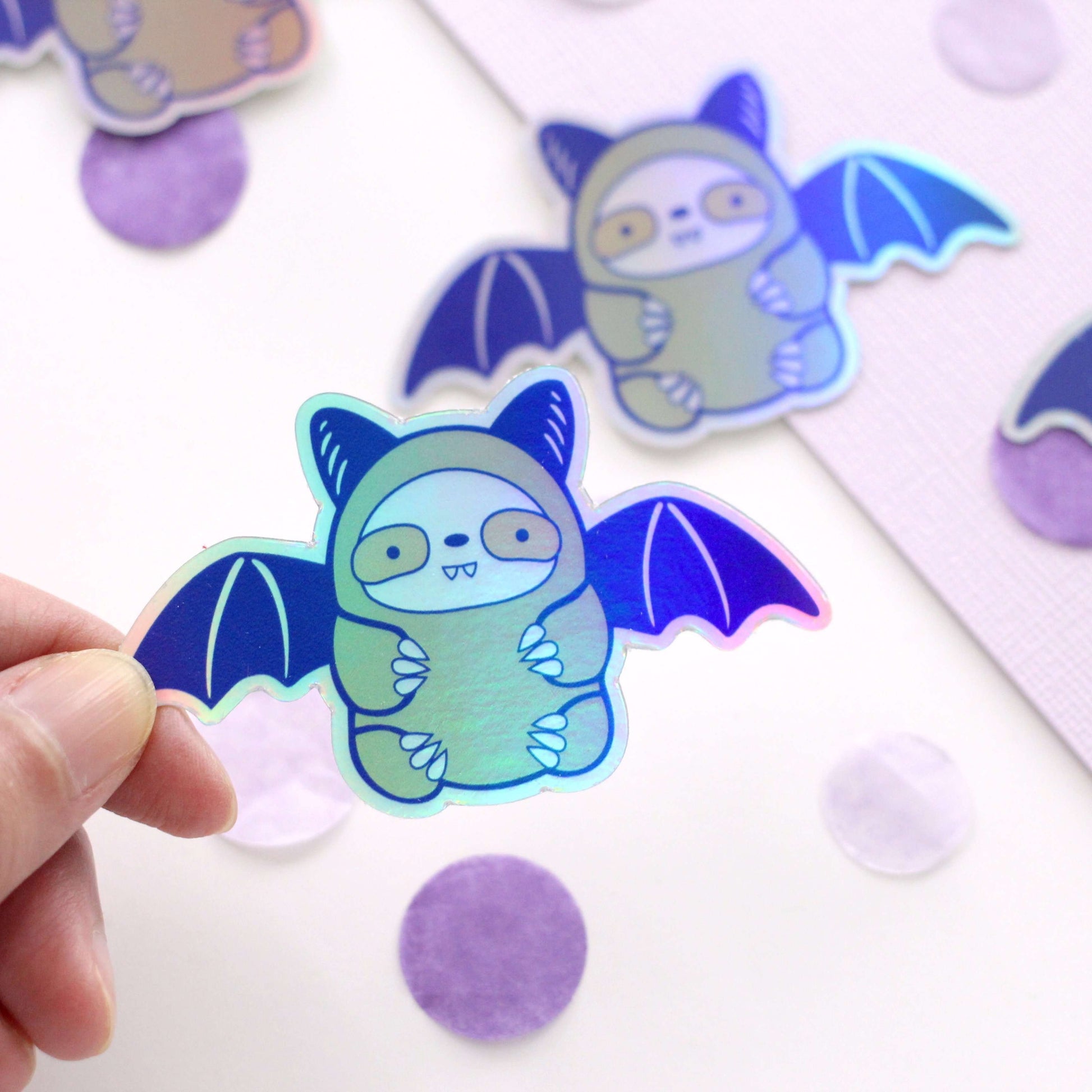 Holographic Bat Sloth Vinyl Sticker - Halloween Bat Decal
