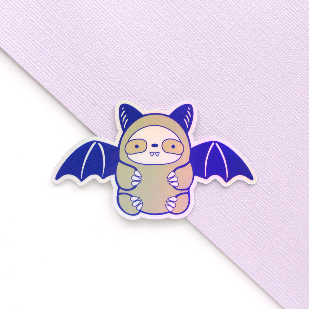 Holographic Bat Sloth Vinyl Sticker - Halloween Bat Decal