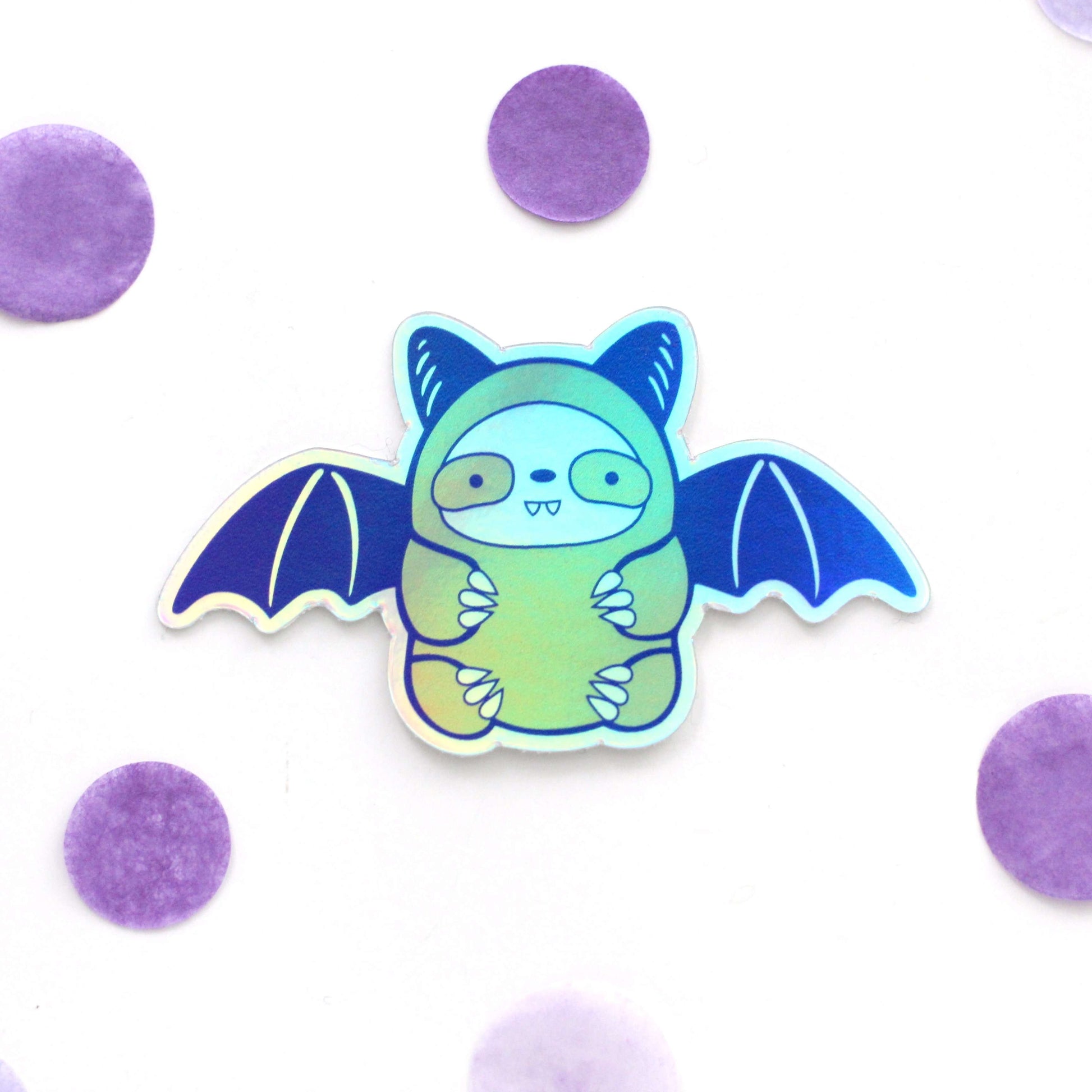 Holographic Bat Sloth Vinyl Sticker - Halloween Bat Decal
