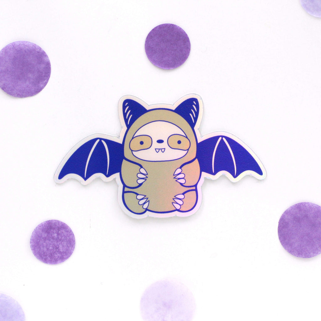 Holographic Bat Sloth Vinyl Sticker - Halloween Bat Decal