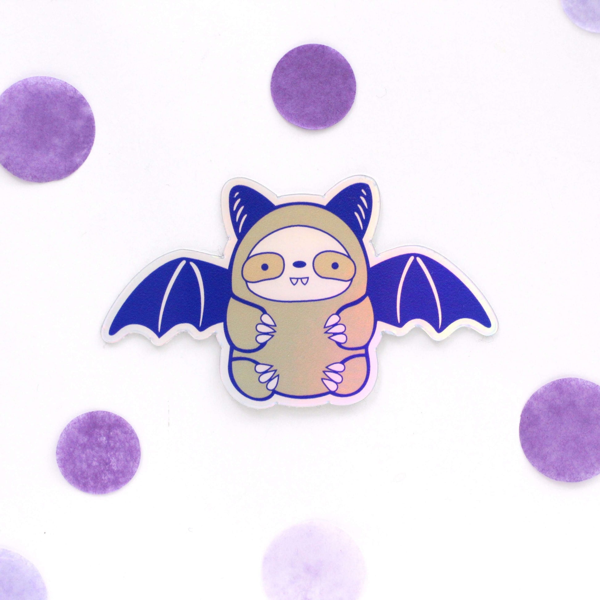 Holographic Bat Sloth Vinyl Sticker - Halloween Bat Decal