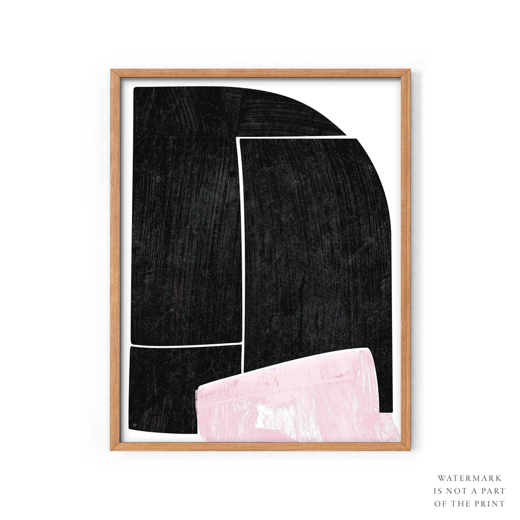 Mid-Century Modern Abstract Art Print – Black and Pink Minimalist Wall Decor