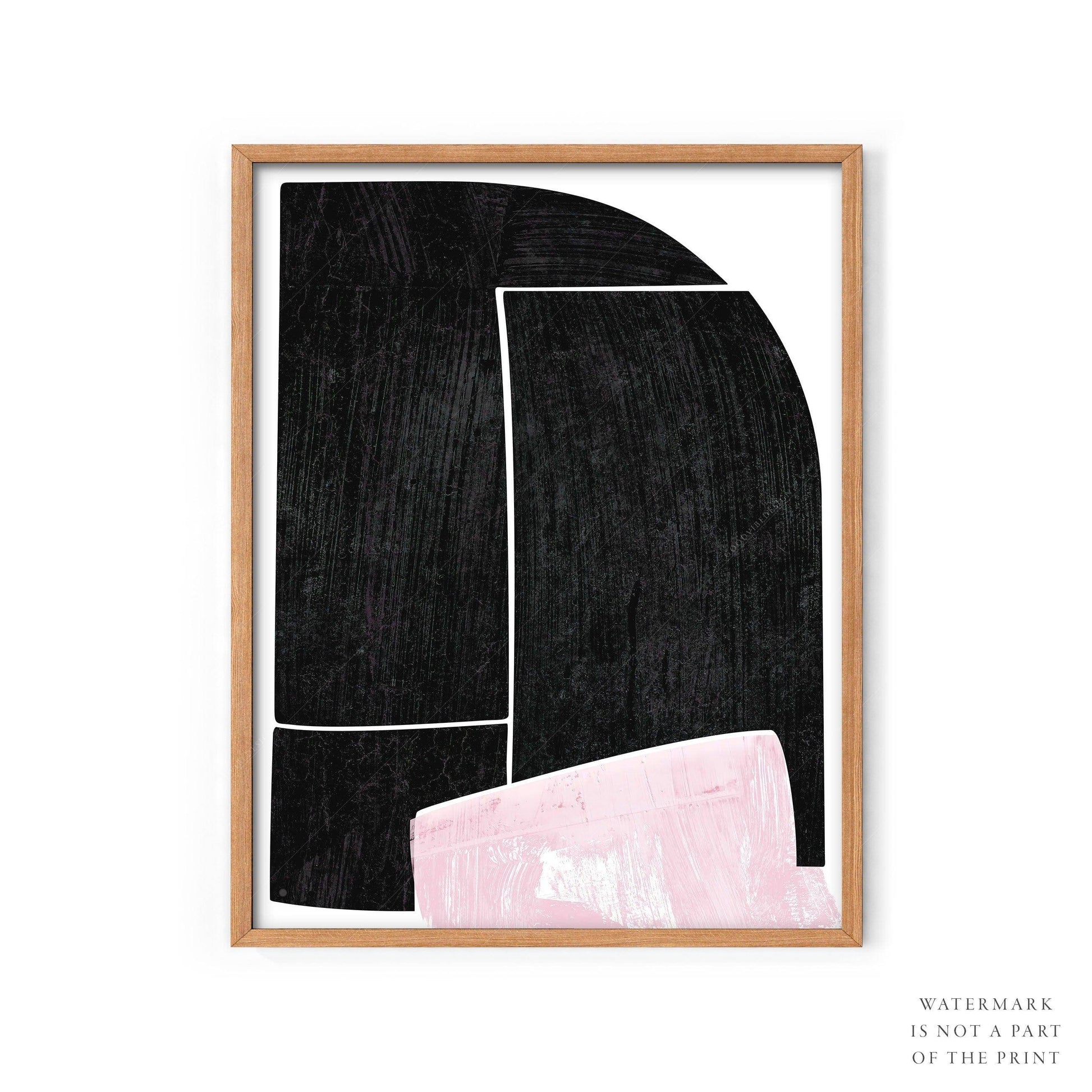 Mid-Century Modern Abstract Art Print – Black and Pink Minimalist Wall Decor