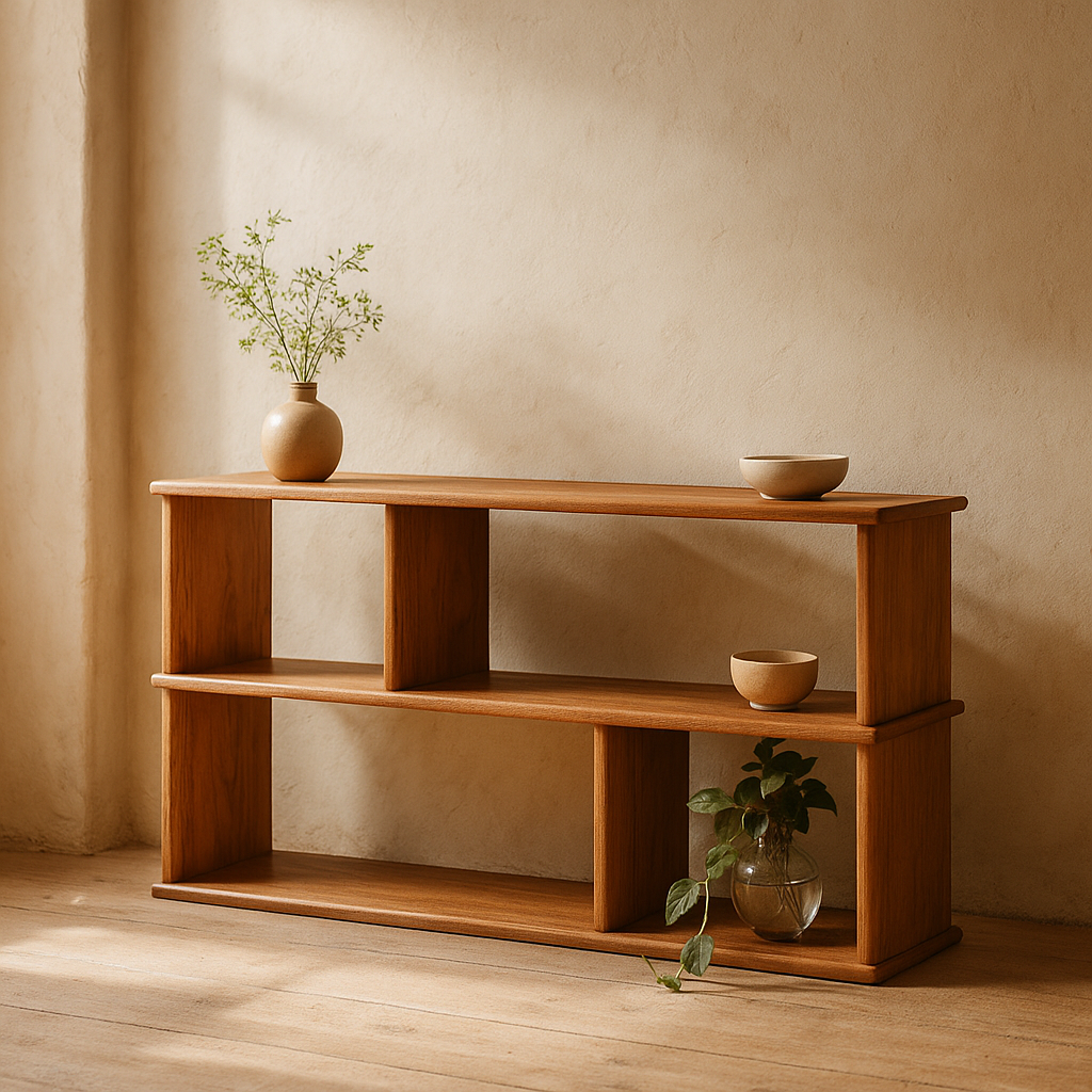 Horizontal bookshelf in red oak
