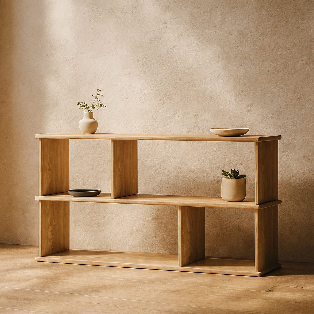 Horizontal bookshelf in white oak