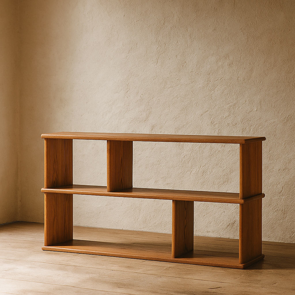 Horizontal bookshelf in red oak