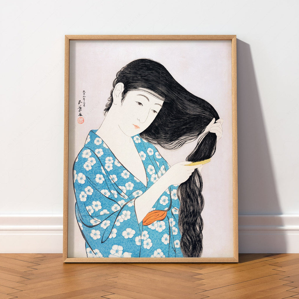 Impression Hashiguchi Goyo Femme se coiffant – Décor mural estampe japonaise sur bois