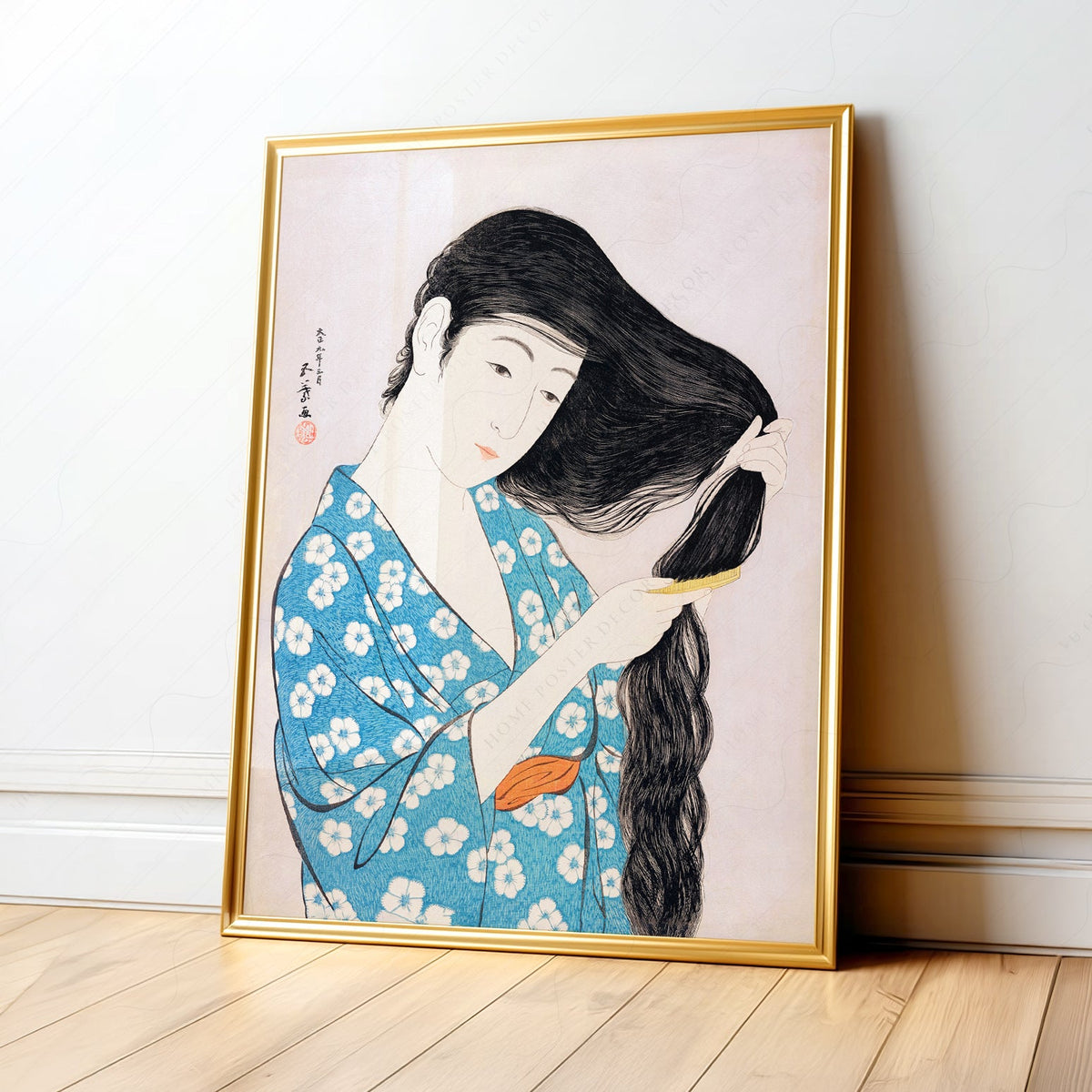 Impression Hashiguchi Goyo Femme se coiffant – Décor mural estampe japonaise sur bois