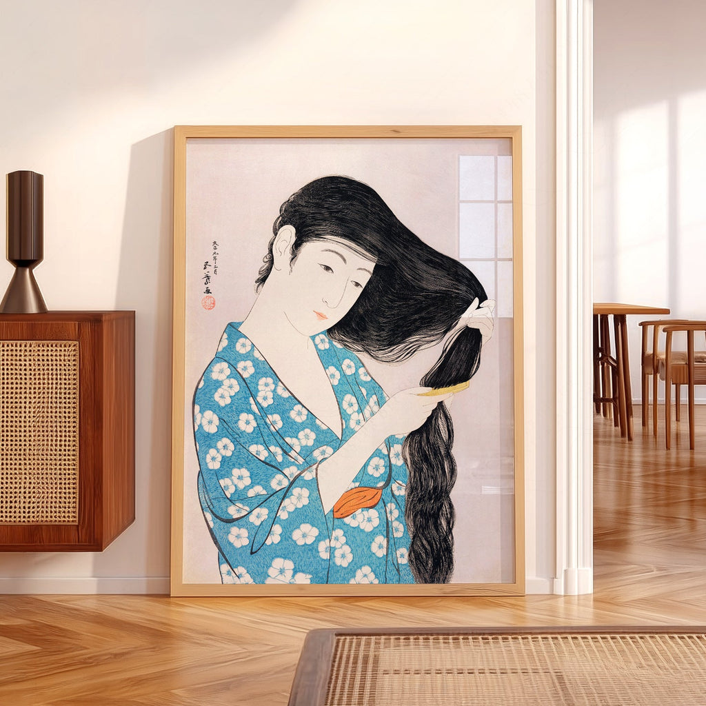 Impression Hashiguchi Goyo Femme se coiffant – Décor mural estampe japonaise sur bois