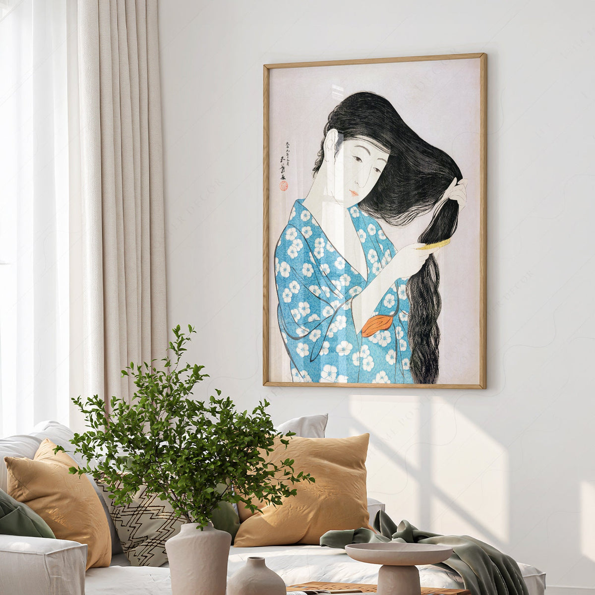 Impression Hashiguchi Goyo Femme se coiffant – Décor mural estampe japonaise sur bois