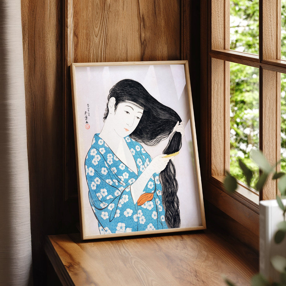 Impression Hashiguchi Goyo Femme se coiffant – Décor mural estampe japonaise sur bois