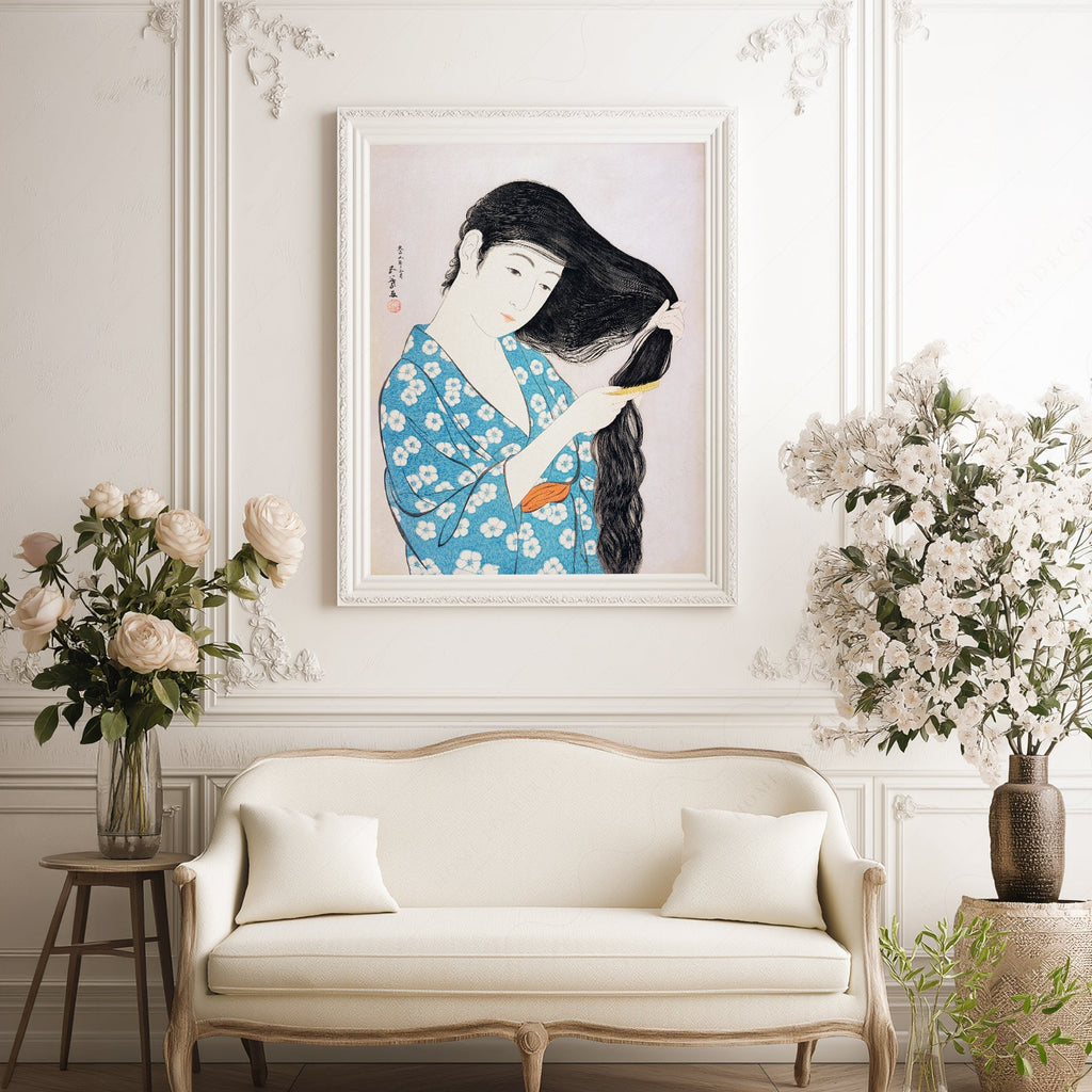 Impression Hashiguchi Goyo Femme se coiffant – Décor mural estampe japonaise sur bois