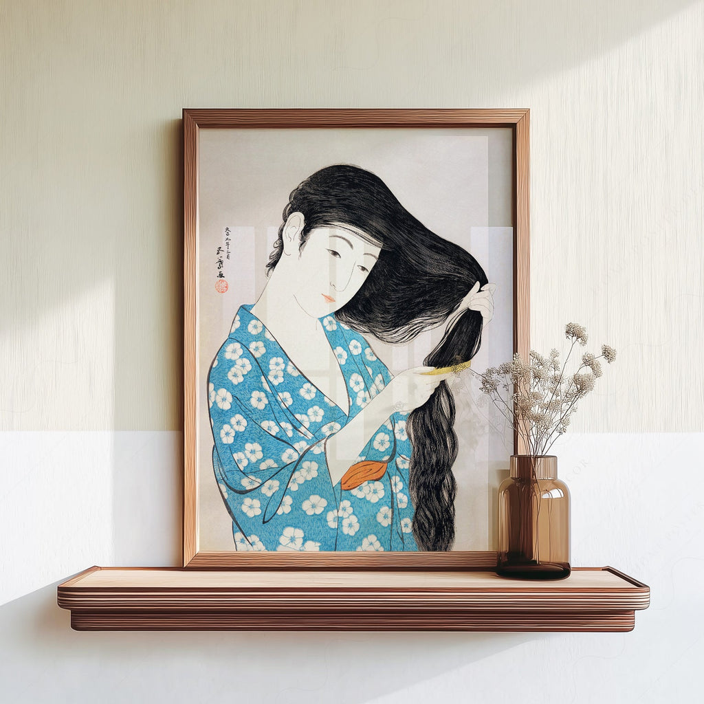 Impression Hashiguchi Goyo Femme se coiffant – Décor mural estampe japonaise sur bois