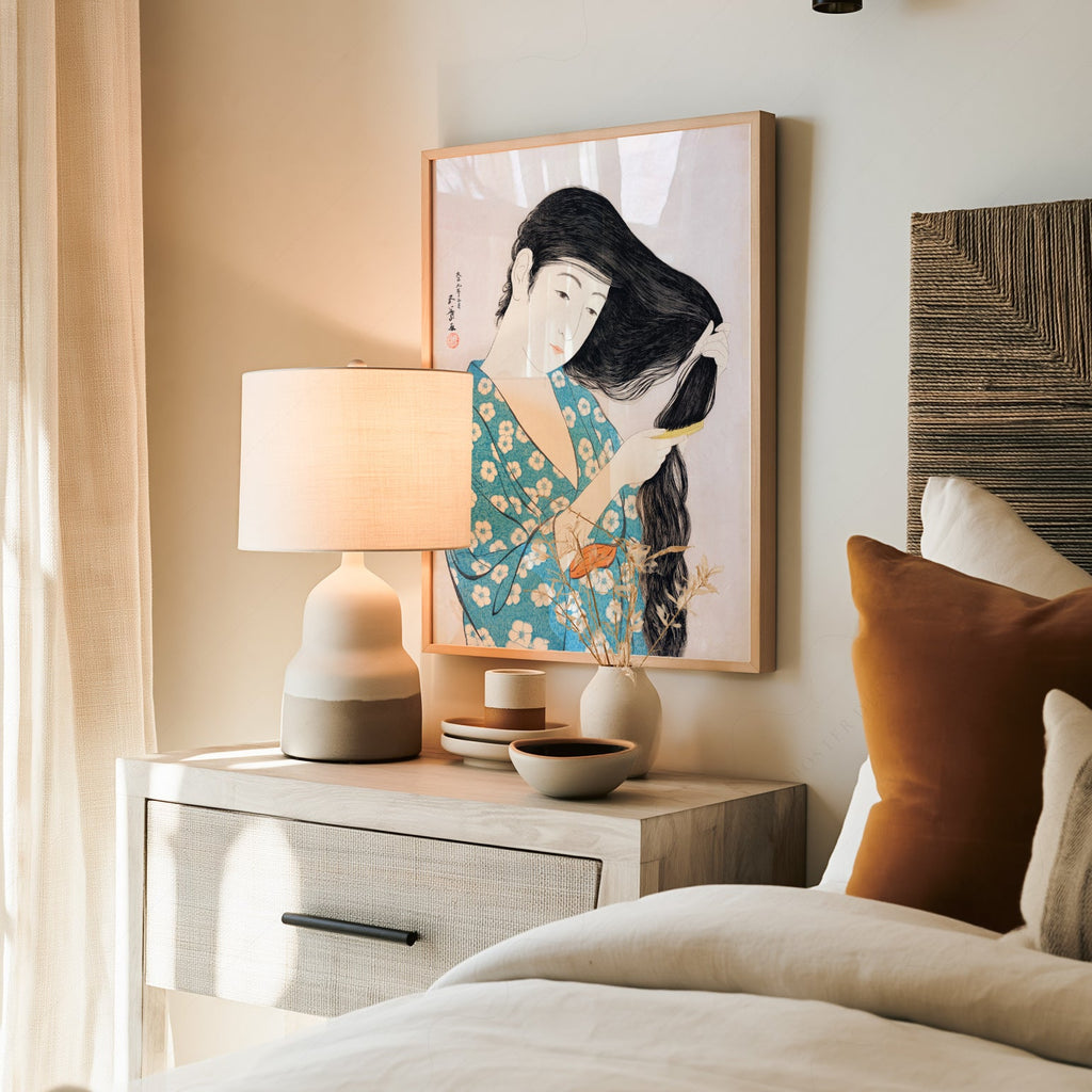 Impression Hashiguchi Goyo Femme se coiffant – Décor mural estampe japonaise sur bois