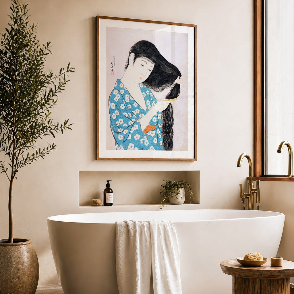 Impression Hashiguchi Goyo Femme se coiffant – Décor mural estampe japonaise sur bois