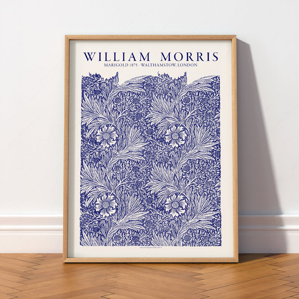 William Morris Marigold Art Print – Blue Floral Arts & Crafts Poster