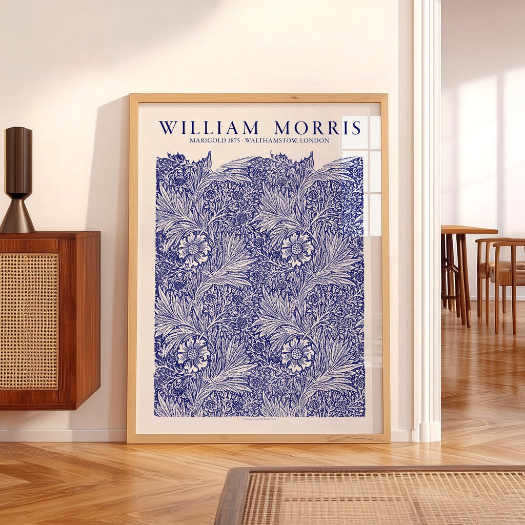 William Morris Marigold Art Print – Blue Floral Arts & Crafts Poster