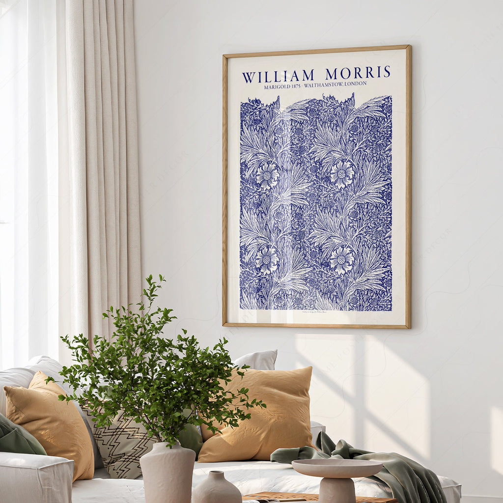 William Morris Marigold Art Print – Blue Floral Arts & Crafts Poster