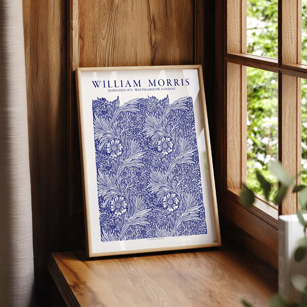William Morris Marigold Art Print – Blue Floral Arts & Crafts Poster