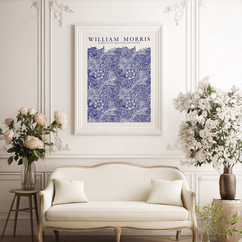 William Morris Marigold Art Print – Blue Floral Arts & Crafts Poster