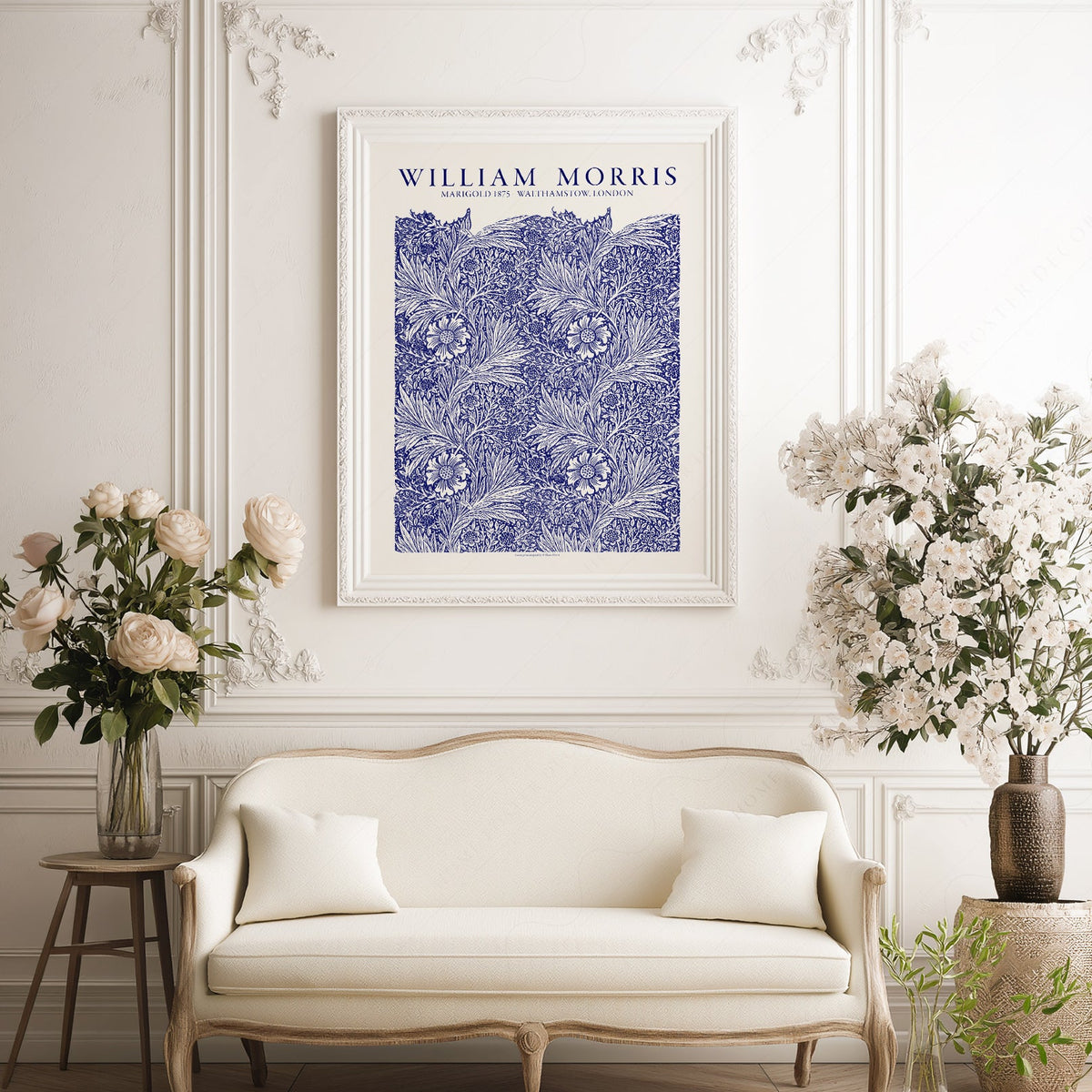 William Morris Marigold Art Print – Blue Floral Arts & Crafts Poster