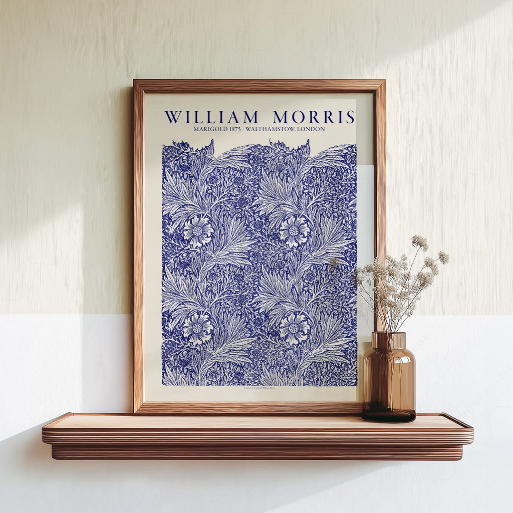 William Morris Marigold Art Print – Blue Floral Arts & Crafts Poster
