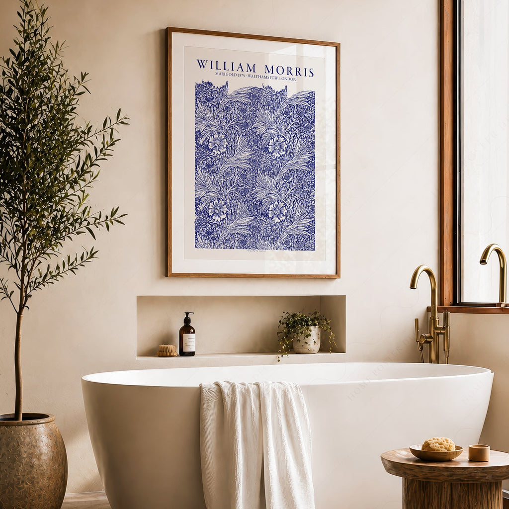 William Morris Marigold Art Print – Blue Floral Arts & Crafts Poster