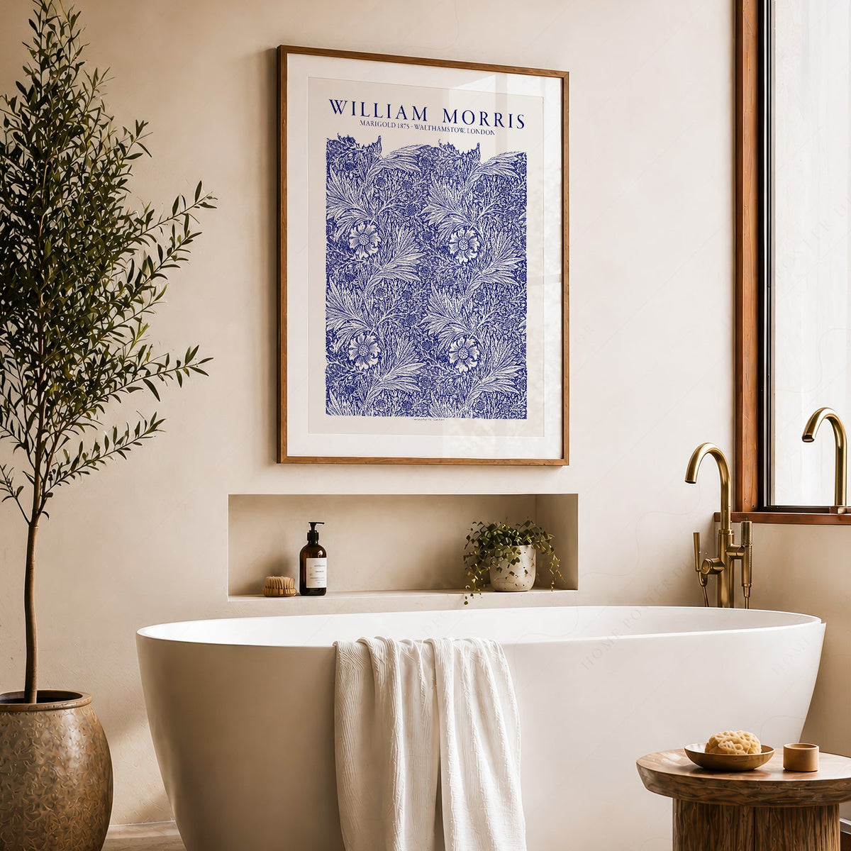 William Morris Marigold Art Print – Blue Floral Arts & Crafts Poster