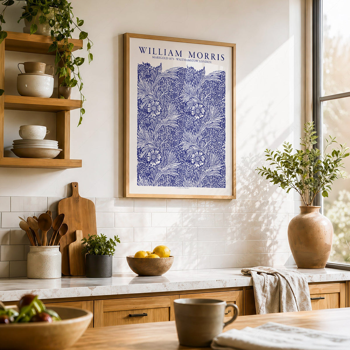 William Morris Marigold Art Print – Blue Floral Arts & Crafts Poster