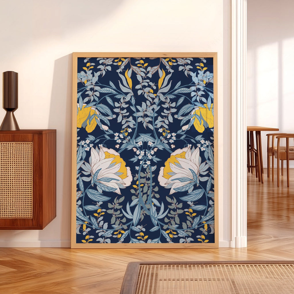 William Morris Blue Floral Art Print – Botanical Wall Art Poster
