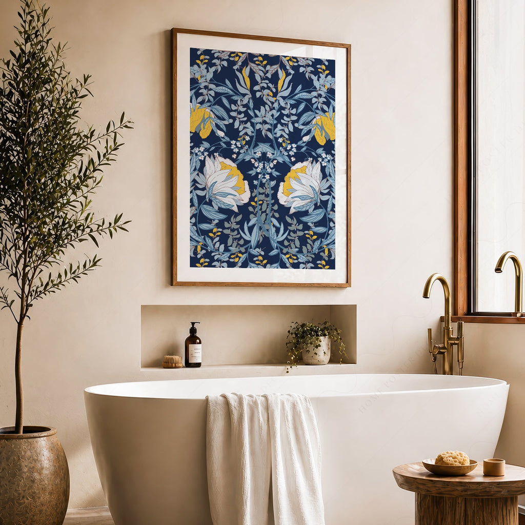 William Morris Blue Floral Art Print – Botanical Wall Art Poster