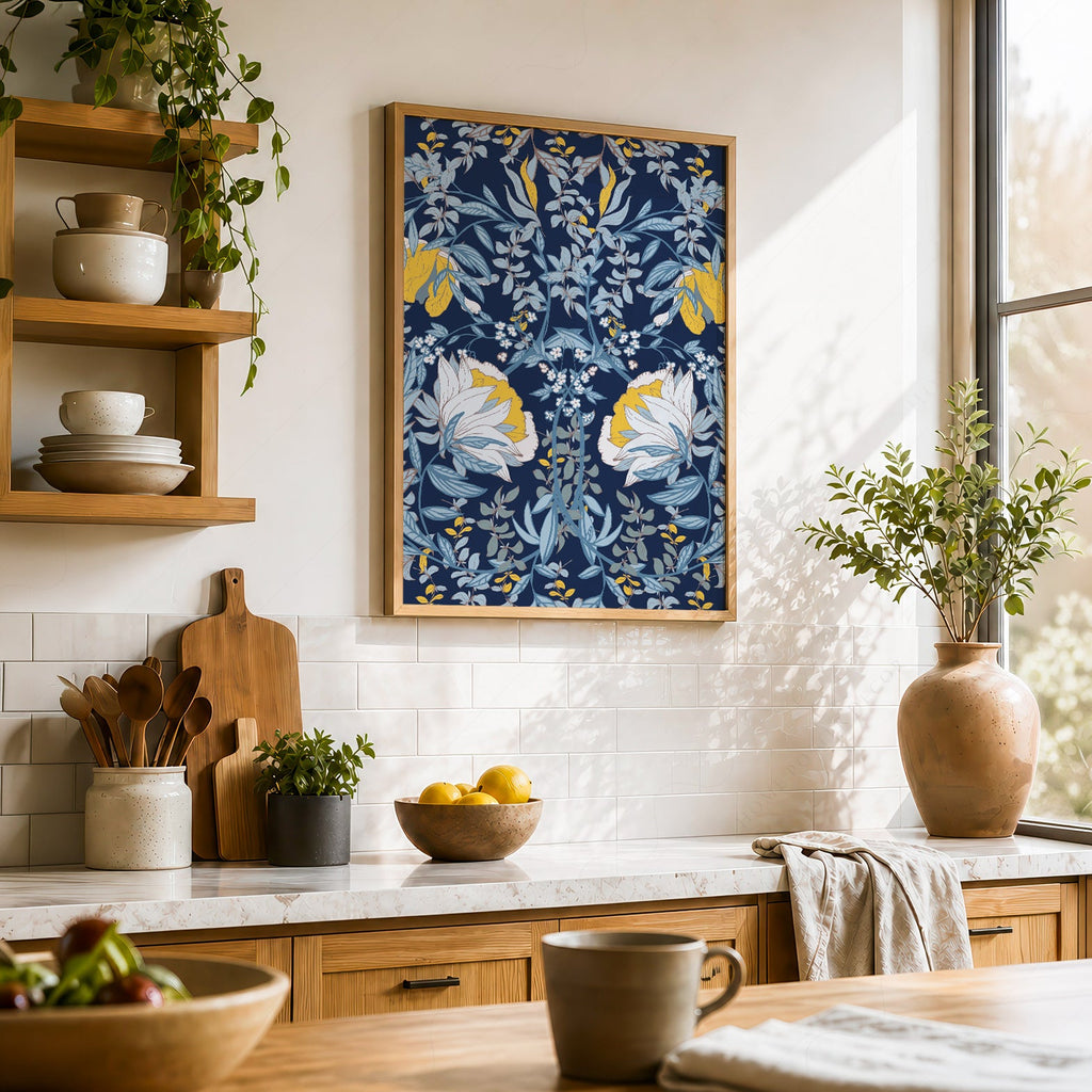 William Morris Blue Floral Art Print – Botanical Wall Art Poster