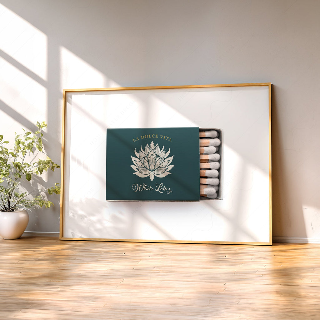 White Lotus Matchbox Print – La Dolce Vita Retro Wall Art Poster