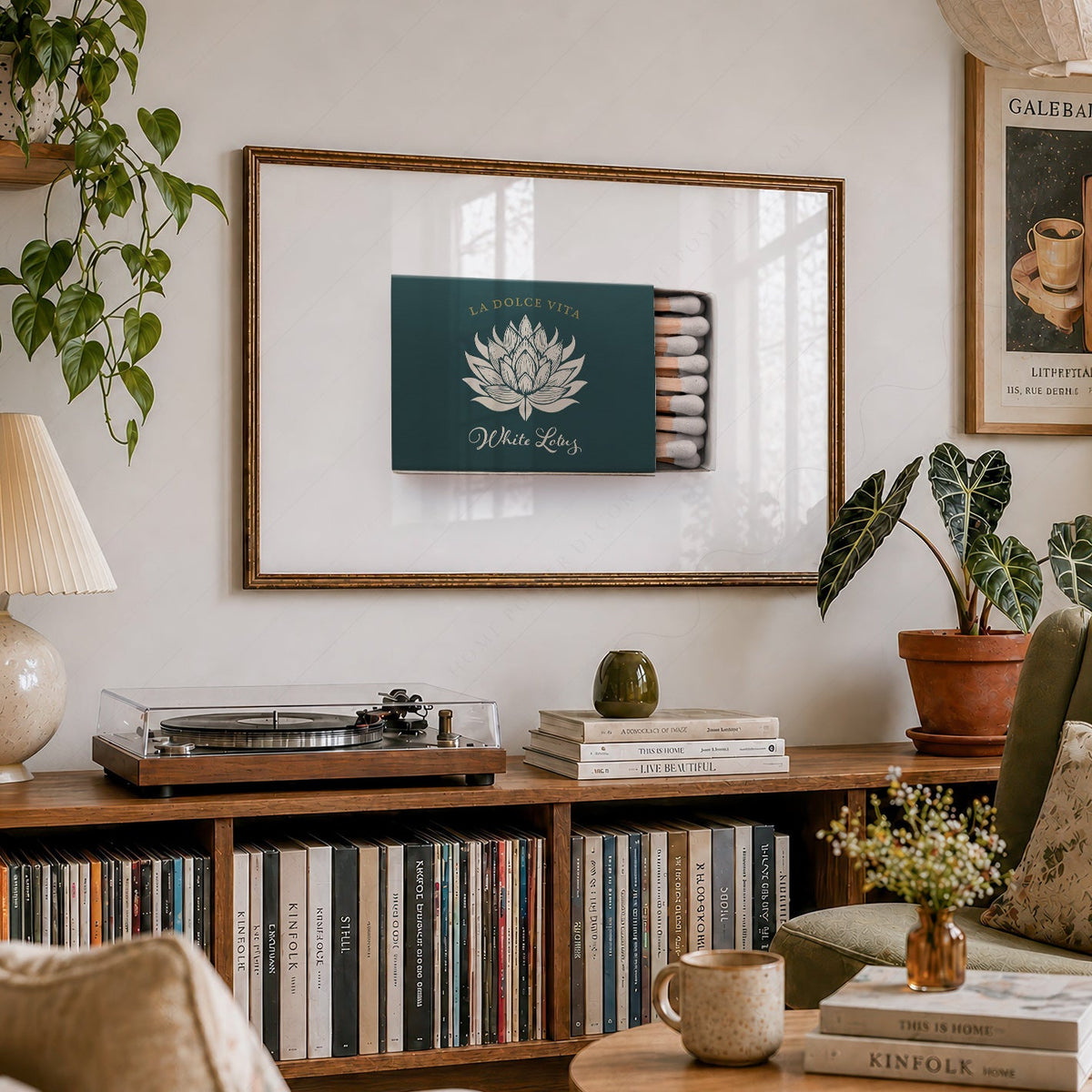 White Lotus Matchbox Print – La Dolce Vita Retro Wall Art Poster