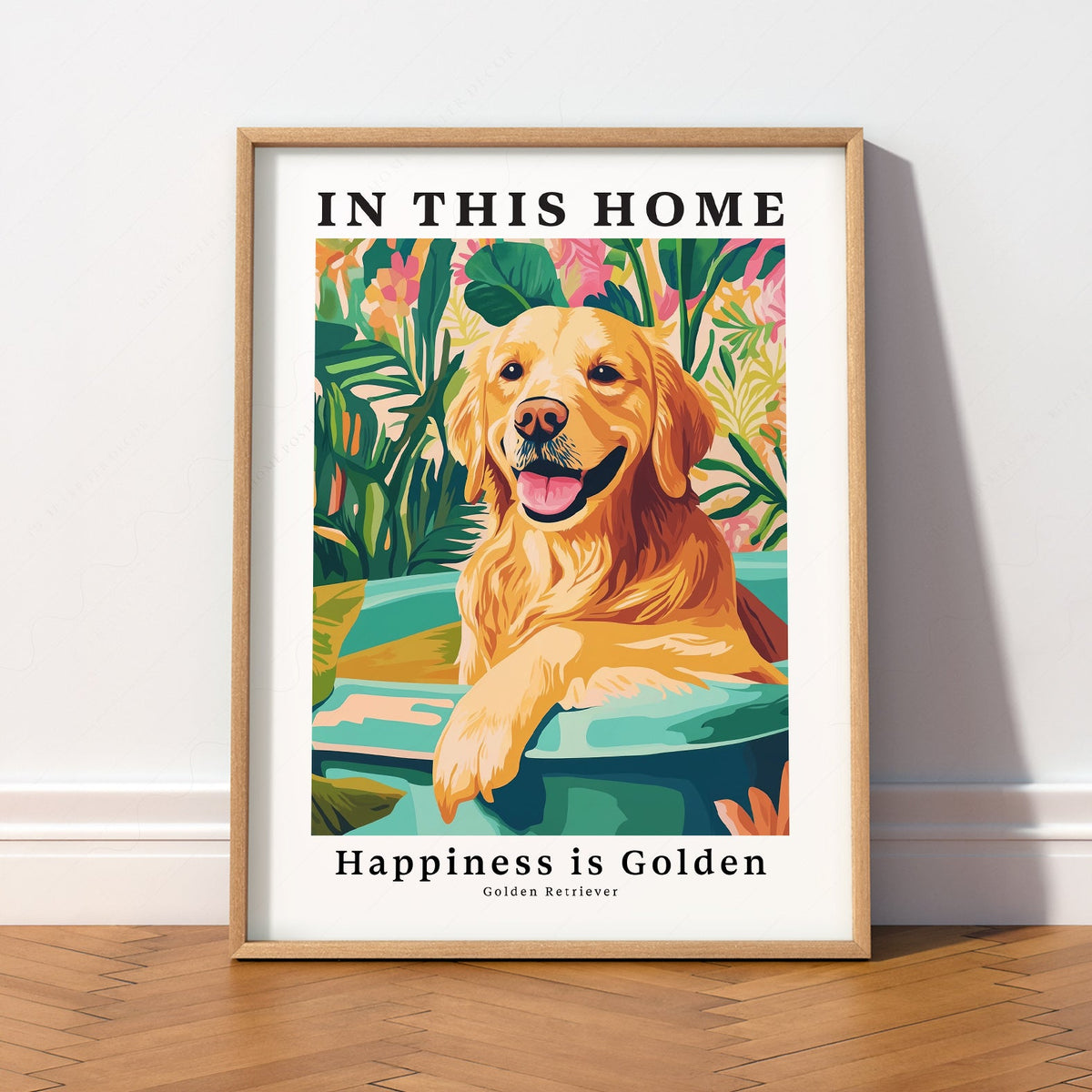 Golden Retriever Art Print – In This Home Happiness is Golden Wall Art