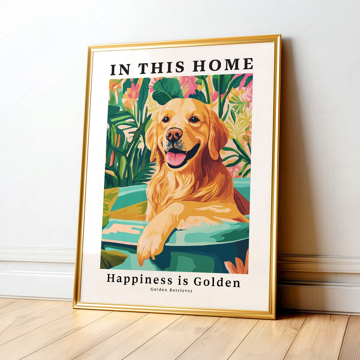 Golden Retriever Art Print – In This Home Happiness is Golden Wall Art