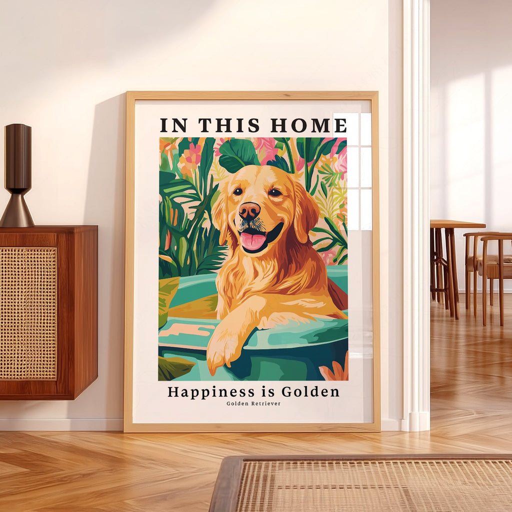 Golden Retriever Art Print – In This Home Happiness is Golden Wall Art